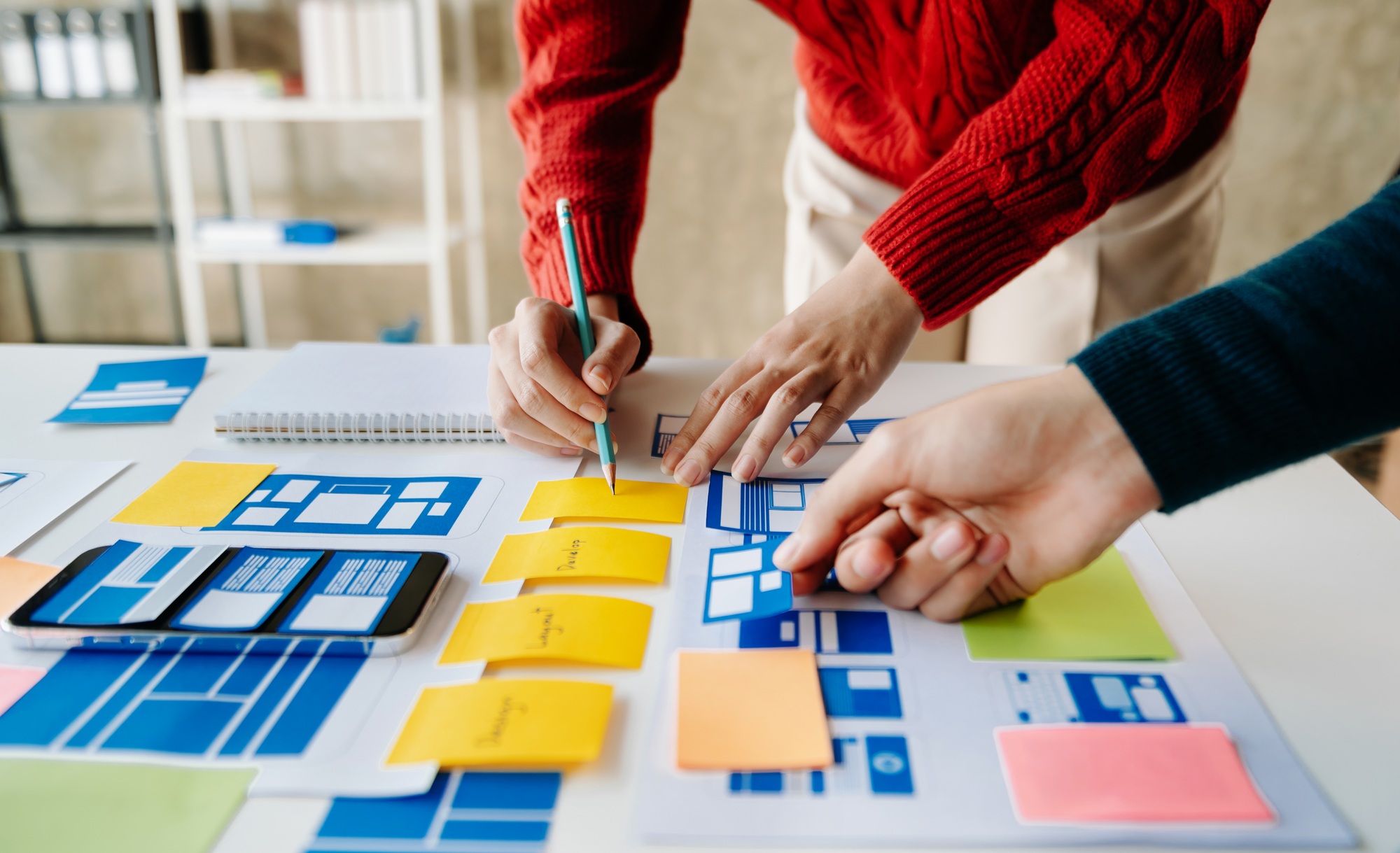 UX graphic designer planning application process development prototype wireframe for web smart phone