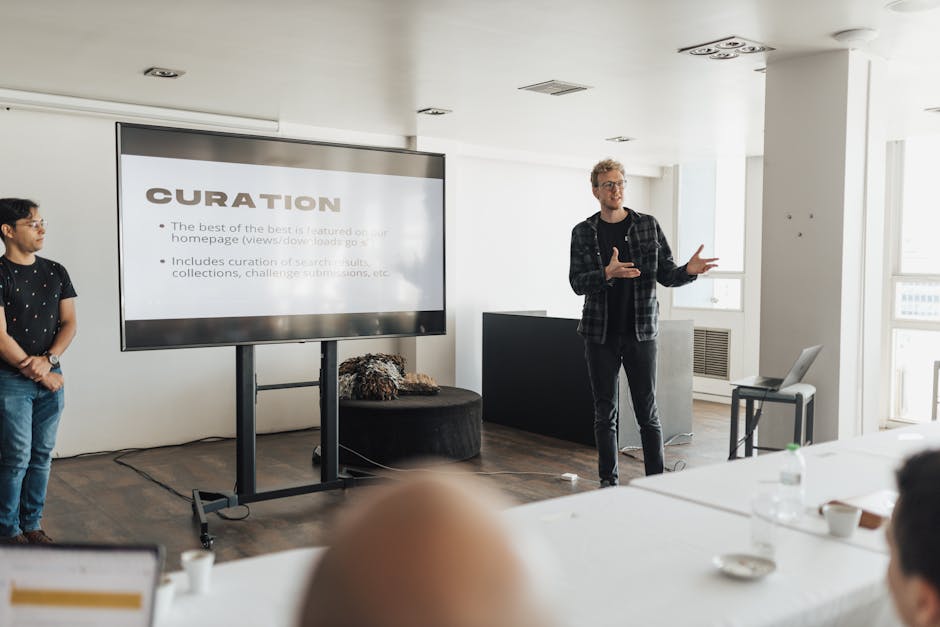 Person speaking confidently during a business presentation