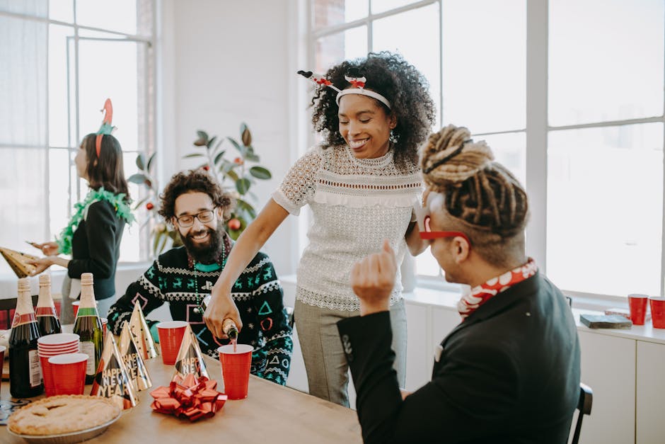 Group of coworkers sharing drinks with non-alcoholic options