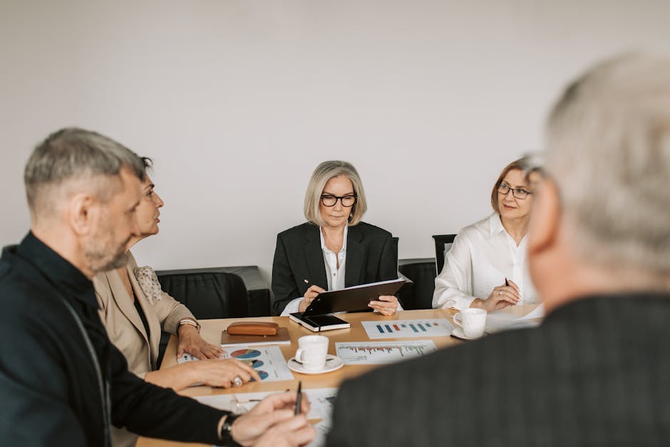 Business team discussing company strategy in a modern office