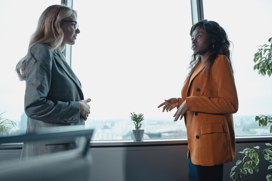 Diverse professionals networking and mentoring in a business setting