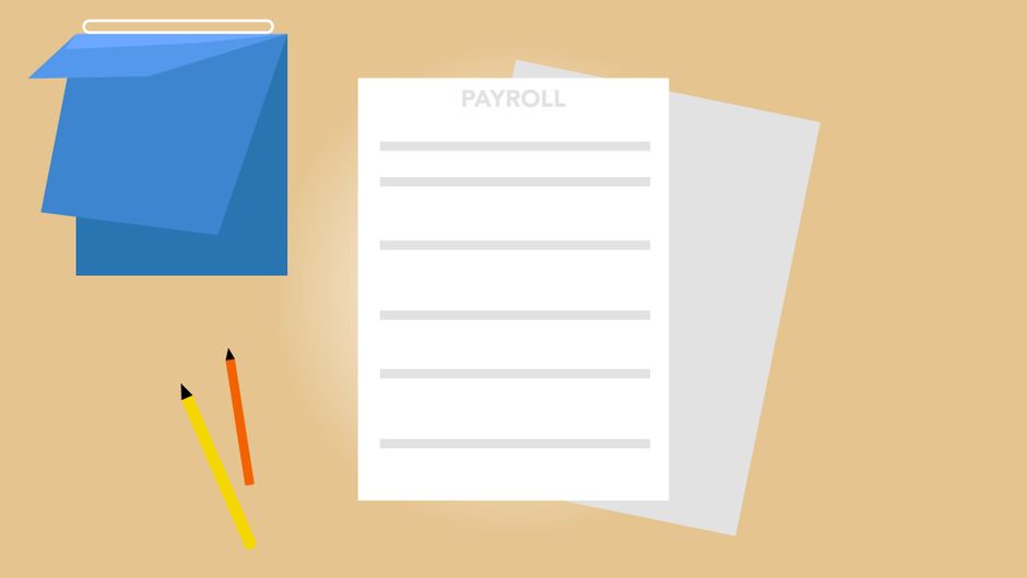 Prime panier employeur : 7,50 € exonérés, pas toujours dus Vector illustration of payroll documents placed on beige desk near pencils and blue black calendar